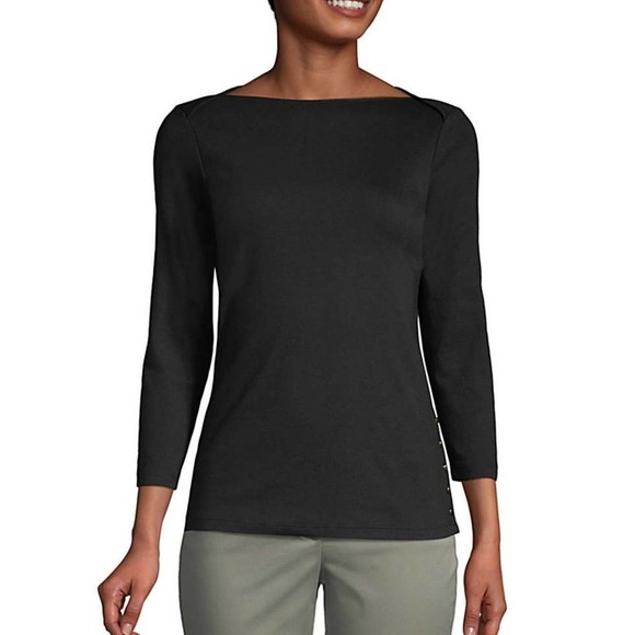 Lands End Women's Burgundy Boatneck Ribbed Knit Three Quarter‎ Sleeve Top - Picture 2 of 7